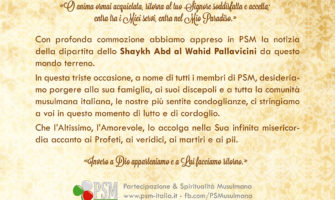 Condoglianze per la dipartita dello Shaykh Pallavicini